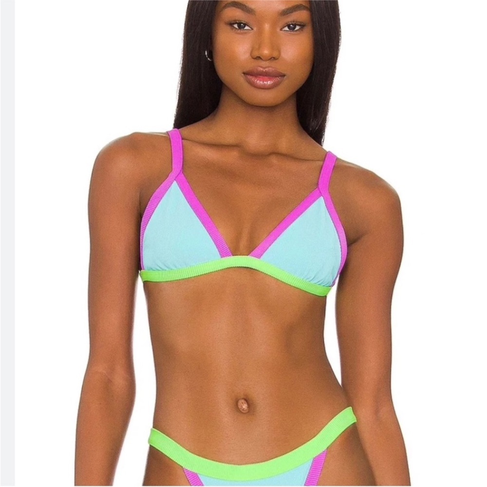 Beach Riot Mika Triangle Bikini Top In Cool Fluorescents Size M
